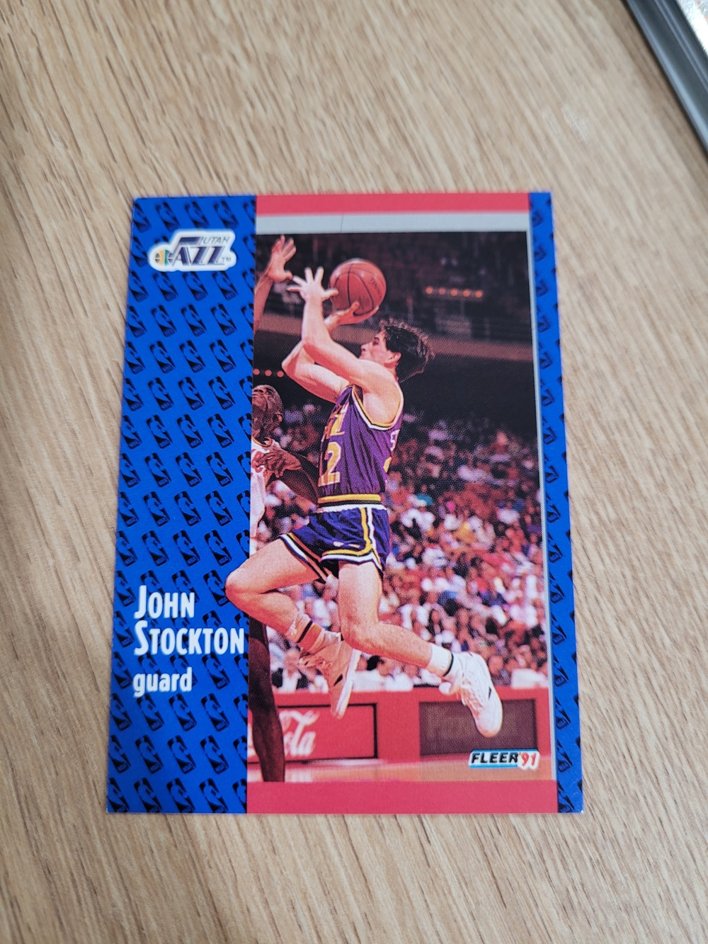 John Stockton Fleer 1991 Basketball Card - Blue & Purple